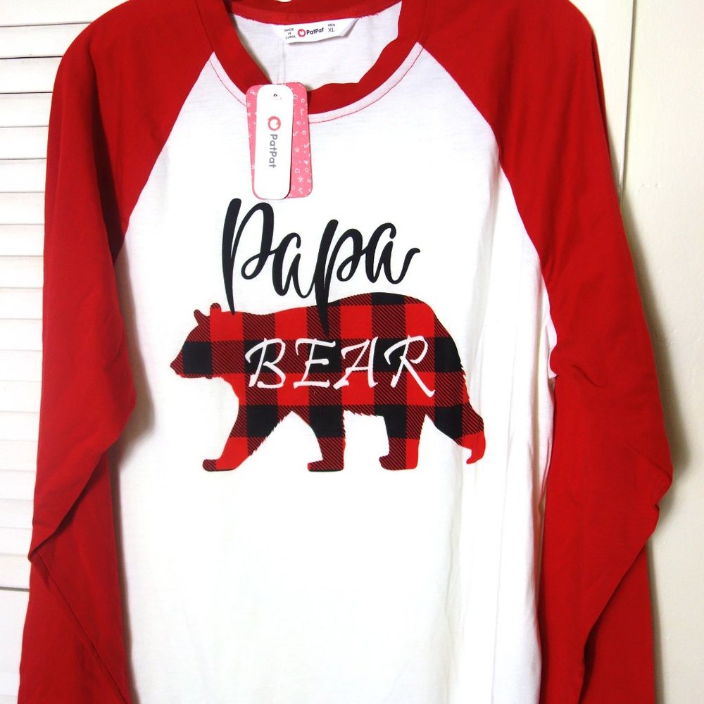 Daddy Bear Shirt Family Christmas Pajamas Buffalo Plaid Dad  Tee NEW With TAGS